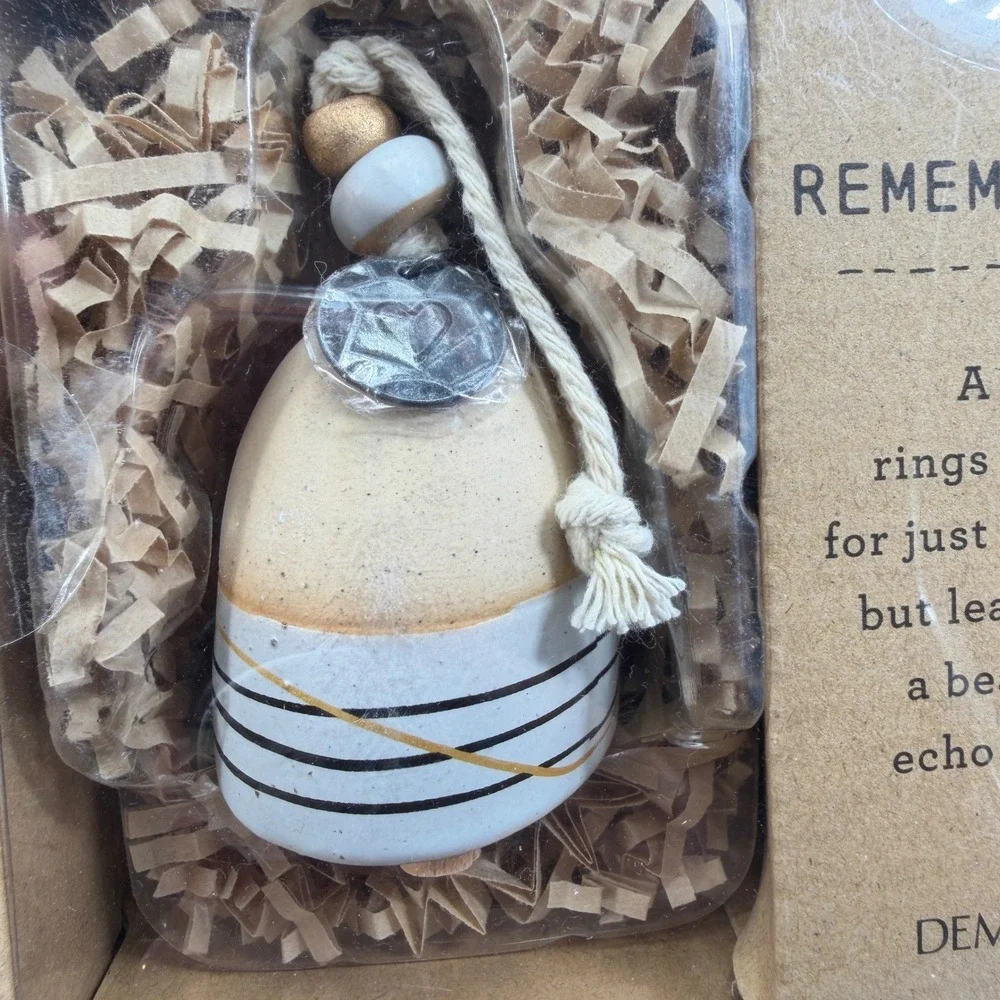 DEMDACO Inspired Bell Remembrance Ceramic Stoneware Heart Charm Cream White 3in